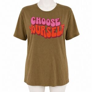 L.A.T. Apparel Choose Yourself T-Shirt L Brown Retro Groovy Graphic Tee 70 Style